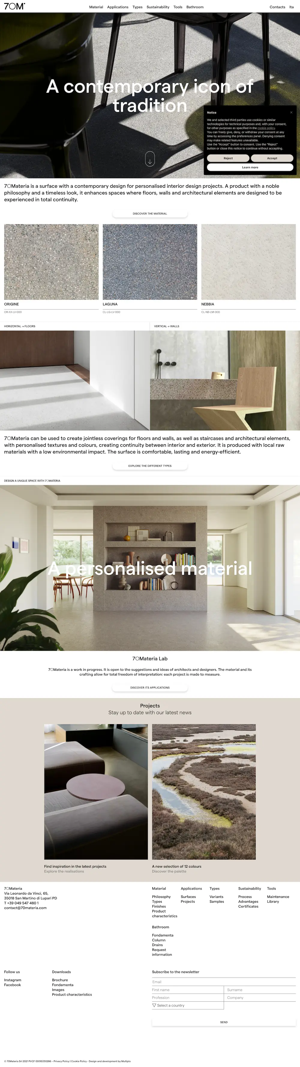 70materia.com website screenshot.